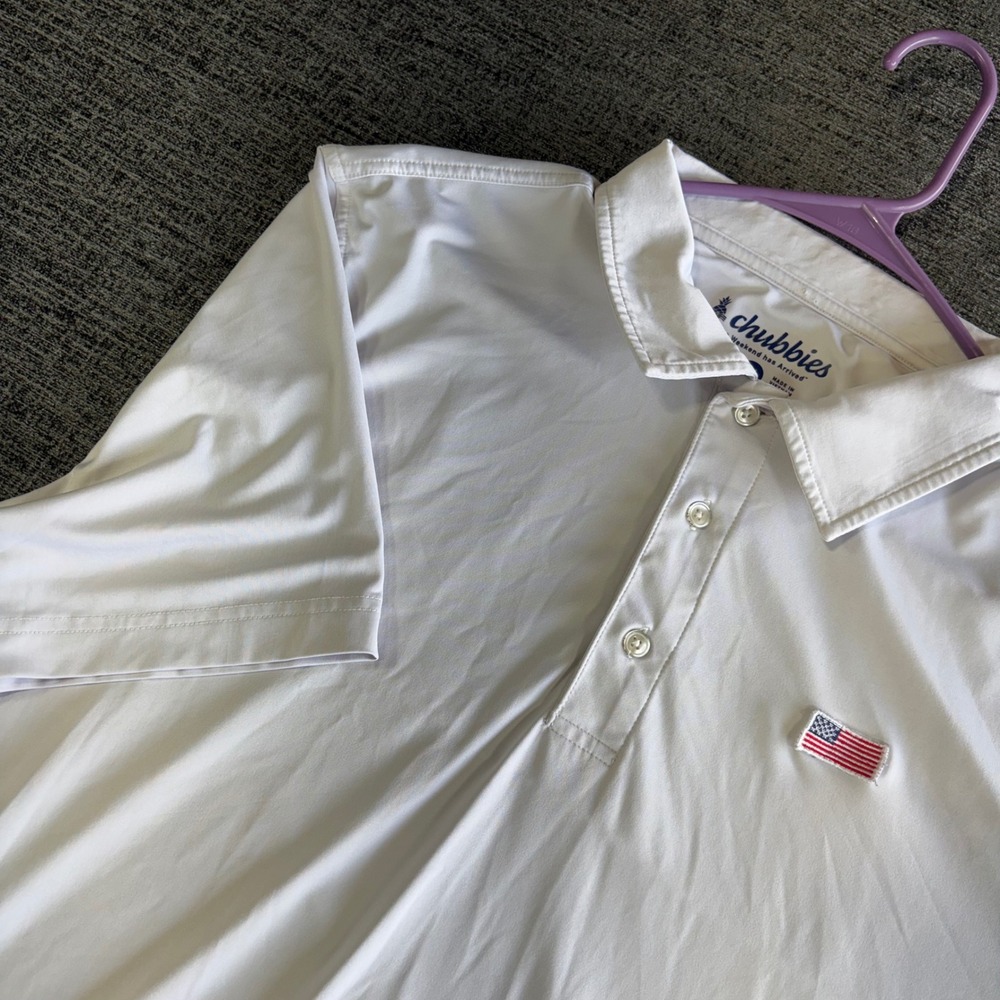 Chubbies Polo Shirt Size Medium White American Flag Performance Short Sleeve